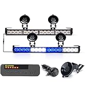 Xprite LED Emergency Traffic Advisor Strobe Dual Light Bar w/Controller, Windshield Suction Cup M...
