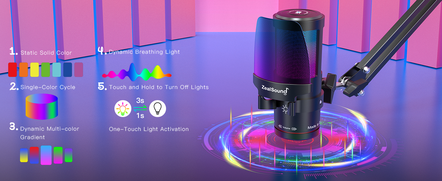 Noise Cancellation Gaming mic with Touch Mute,Gain,Monitoring