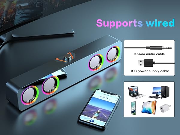 USB-powered with 3.5mm audio input, compatible with computers and laptops