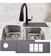 Faucet Mat for Kitchen Sink Offset : AHA HOMEWARE Kitchen Sink Splash Guard for Offset Double Sin...