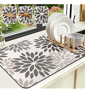Findosom Floral Dish Drying Mat, 12" x 20" Super Absorbent & Hide Stain Coffee Mat, Cuttable Dryi...