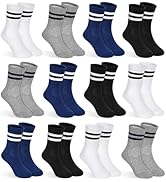 GENTABY 12 Pairs Boys Toddler Socks, Crew Kids Socks Breathable Athletic Sock with Retro Stripes ...