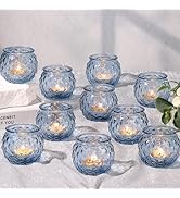 DARJEN Blue Votive Candle Holders Set of 24- Round Glass Candle Holders Bulk for Tea Light Candle...
