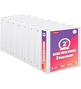 Comix Durable 2 Inch 3 Ring Binder with Clear Cover, 2" Round View Binder with 2 Interior Pockets...