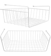 Tebery 2 Pack White Under Shelf Wire Basket Hanging Storage Baskets, Under Cabinet Add-on Storage...