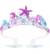 BAHABY Mermaid Crown for Girls Little Mermaid Birthday Decorations Seashell Mermaid Tail Tiaras f...