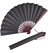 HONSHEN Folding Fan,Handheld Chinese Arts Fans,Bamboo Hard Paper Hand Fans with a Fabric Sleeve f...