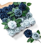 Aegero Artificial Flowers 25pcs Foam Fake Roses with Stems for DIY Wedding Bouquets Bridal Shower...