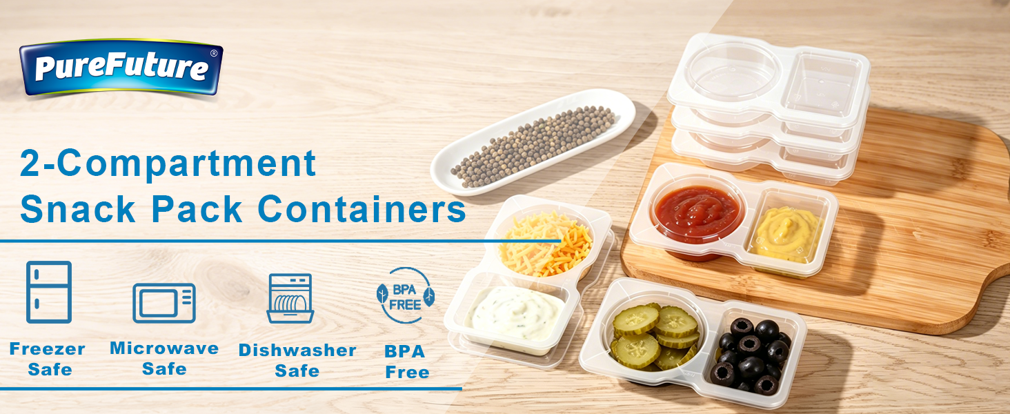 Pure Future 2-compartment BPA-free snack pack containers, freezer/microwave/dishwasher safe