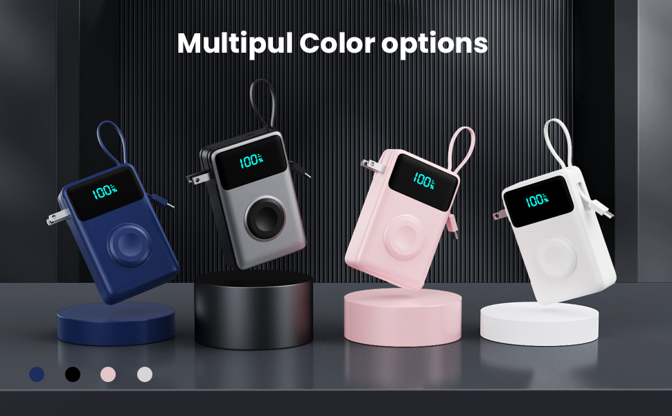 Portable Charger With Built-in Wall Plug;USB-C Cables,10800mAh Power Bank with iWatch Charger