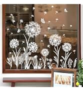 Supzone White Dandelion Flowes Window Clings Spring Summer Wildflower Grass Butterflies Window De...