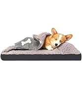 Small Dog Bed with Cover Pillow Blanket Attached, 30''X20'' Rectangle Hooded Cozy Cave Dog Bed & ...