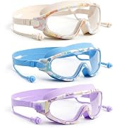 GGBuy Kids Swimming Goggles with Ear Plugs, Wide View Anti-Fog Anti-UV Swim Mask