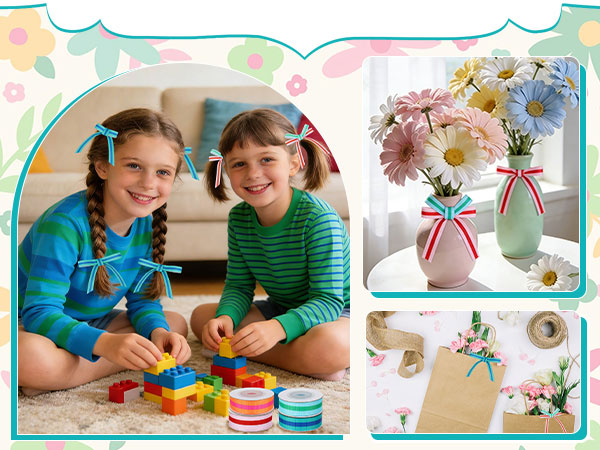 0.6 Inch Summer Colorful Fabric Wrapping Ribbon