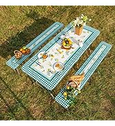 ARTABLE Picnic Table Cover Bench Covers Spring Summer Elastic Edges Fitted Rectangle 6 Foot Table...