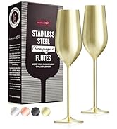 Gusto Nostro Stainless Steel Gold Champagne Flutes Set of 2 - Unique, Unbreakable, Colorful Metal...