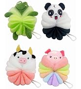 MURRI&MURRDI 4 Pcs Bath Loofahs for Kids, Lovely Animal Body Scrubber Kids Loofah for Bathing Tod...