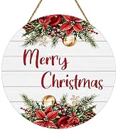 Christmas Door Decorations Merry Christmas Sign Wall Decor Grass Berry Flowers Bells Hanging Sign...