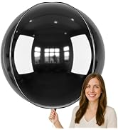 50 Inch Giant Black Round Foil Balloons, 3Pcs Metallic Black 4D Ball Balloons for Birthday New Ye...