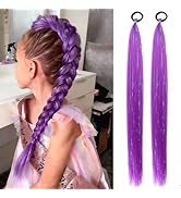 2 Packs Dark Purple Ponytail Extensions for Kids Girls Women 26 Inch, Mixed Tinsel with Elastic T...