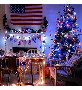 4th of July Lights Red-White-Blue - 100 LED 50 Photo Clips String Lights Holder 33FT Starry Fairy...