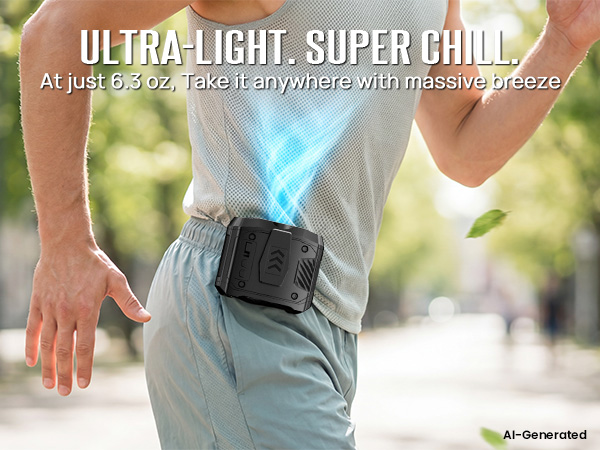 Ultra-light 6.3 oz under the shirt fan is easy to carry, clip, and use on summer outings