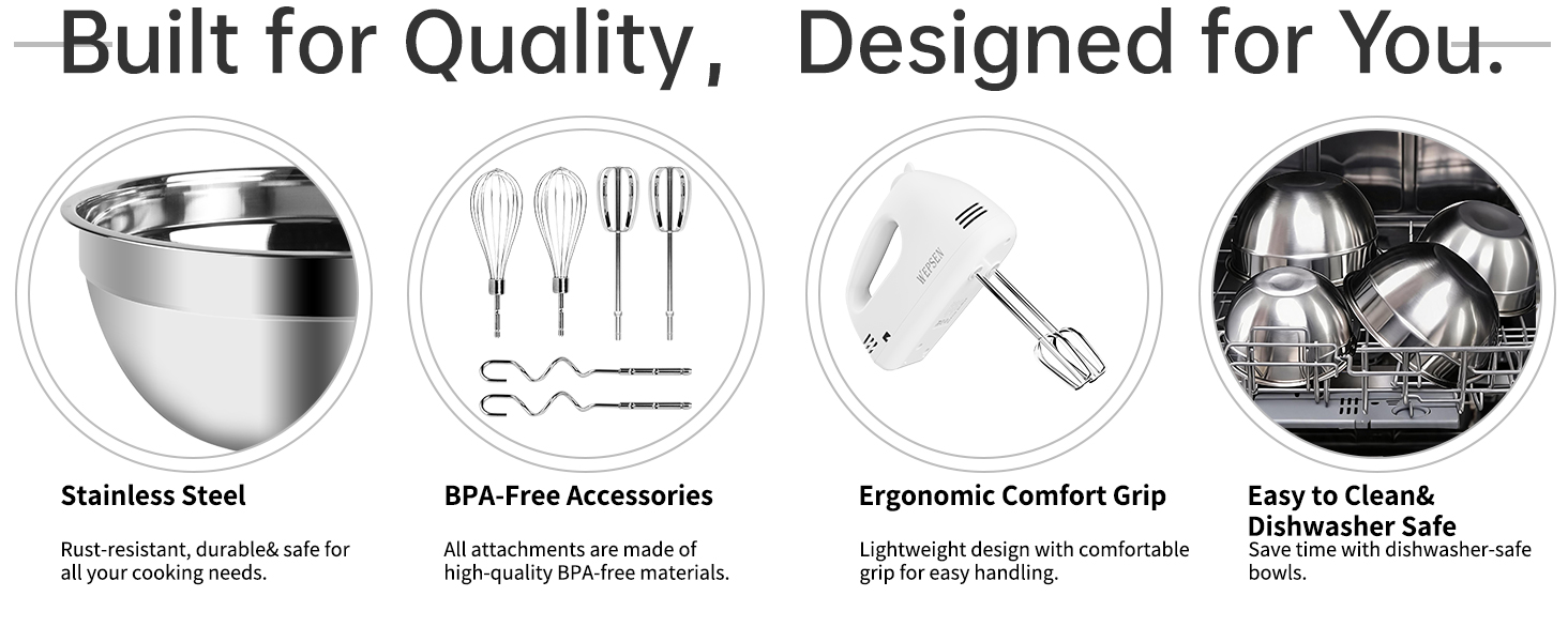 WEPSEN Hand Mixer Electric Mixing Bowls Set
