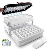 Ice Trays for Freezer with Lid and Bin,Ice Cube Trays for Freezer with 2 Trays,Easy Release 64 Pc...