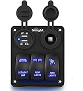 Nilight 3 Gang Rocker Switch Panel with USB Charger and Cigarette Lighter 12V 24V Toggle Switch L...