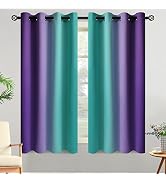 Yakamok Ombre Teal and Purple Curtains for Bedroom, Gradient Room Darkening Curtains, Grommet The...