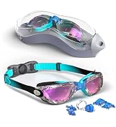 Hurdilen Kids Swim Goggles, Swimming Goggles for Kids with Nose Clip, Earplugs, Nose Bridge for A...