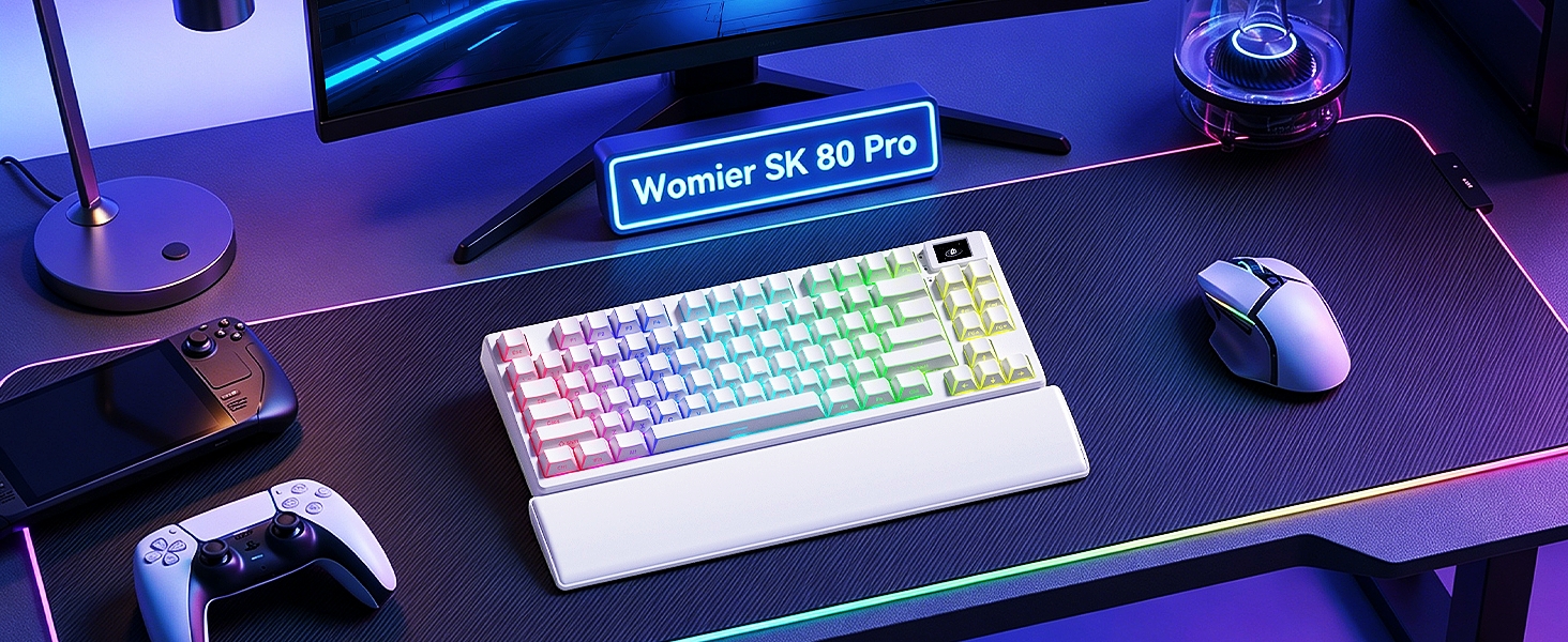 Womier 75% Wireless Mechanical Keyboard with Color Multimedia Screen Creamy PC Gaming Keyboard