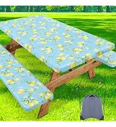 misaya Picnic Table Cover with Bench Cover, Waterproof Elastic Fitted Tablecloth for 6 Foot Table...