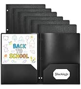 Plastic Folders with Pockets 3 Hole Punched, Pocket Folders for 3 Ring Binder, 6 Pack Black File ...
