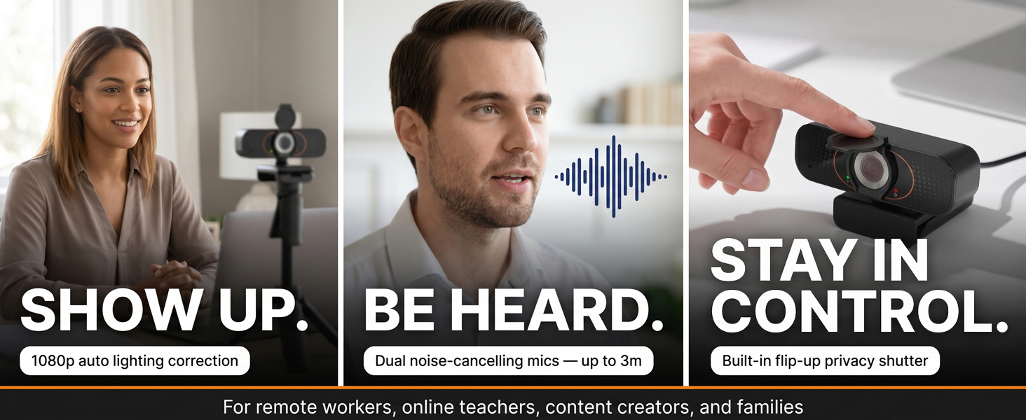 professional webcam,clear audio,privacy webcam,webcam remote workers