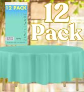 ZIMPLEWARE Premium Aqua Plastic Table Cloth Disposable (12 Pack) Round Tablecloth (84in) Party Ta...