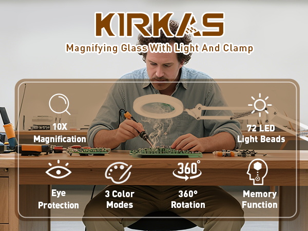 magnifying lamp 10X magnification real glass, 72 LED Light Beads adjustable brightness