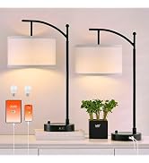 Hikczc Table Lamp for Living Room Bedroom, 23.5" Table Lamps Set of 2 with USB C+A Ports, Bedside...