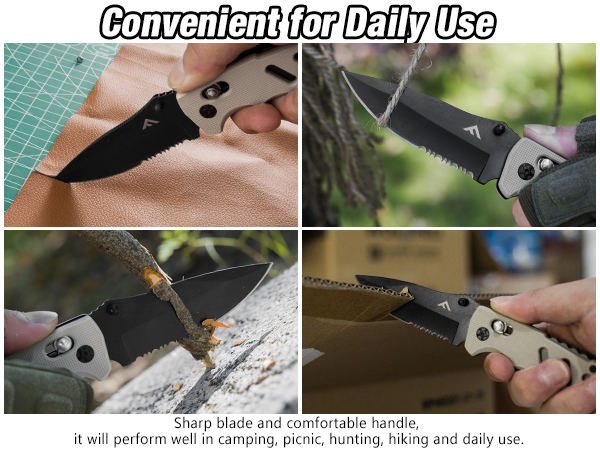 FLISSA Folding Pocket Knife with Glass Breaker and Seatbelt Cutter