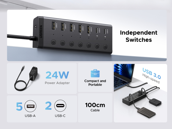 UGREEN 7-in-1 Powered USB 3.0 Hub