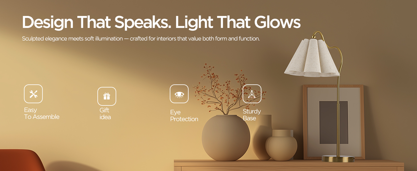 Modern Table Lamps, Nightstand Bedside Lamps with Umbrella Form Linen Lampshade
