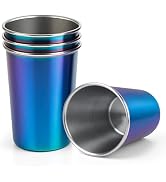 Cafezi 16 oz Stainless Steel Cups 4 Pack, Stackable Metal Drinking Glasses, Unbreakable & Shatter...