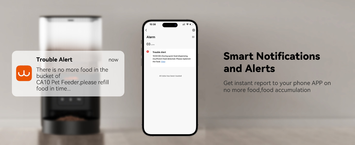 Smart feeder with low food sensor and app notification alerts
