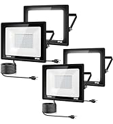 4Pack LED Flood Light Outdoor,100W LED Work Light 11000lm with 6FT US Plug,IP66 Waterproof Exteri...