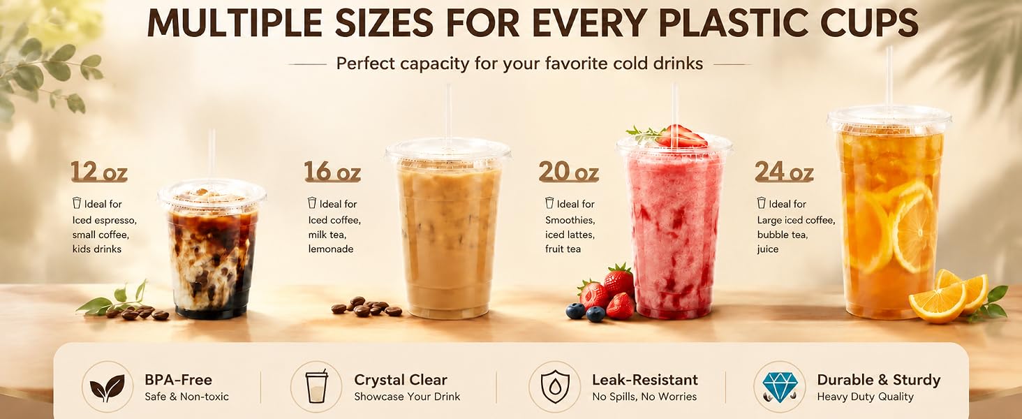 plastic cups with lids and staws