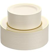 Goodluck 200 PCS Ivory and Gold Plastic Plates, Heavy Duty Disposable Ivory Plates with 100 10.25...