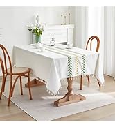 Boho Cotton Linen Table Cloth Rectangle Table Leaf Pattern Embroidered Tablecloth for Dining Tabl...