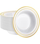 Goodluck 50 Pack Plastic Bowls with Gold Rim, 12oz Disposable Soup Bowls, Heavy Duty Dessert Bowl...
