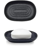 Aenfaiy Ceramic Soap Dish for Bathroom & Kitchen Sink- Black Matte Textured Finish Bar Soap Holde...