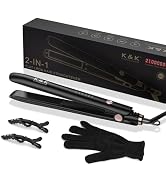 K&K 1 inch Flat Iron Small Mini Tourmaline Titanium Hair Straightener 1 inch Plate 4D 360°Swivel ...